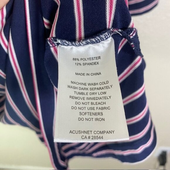 FootJoy Golf Polo Shirt Mens XL Navy Pink Striped Polyester Stretch Knit FJ - Picture 4 of 5